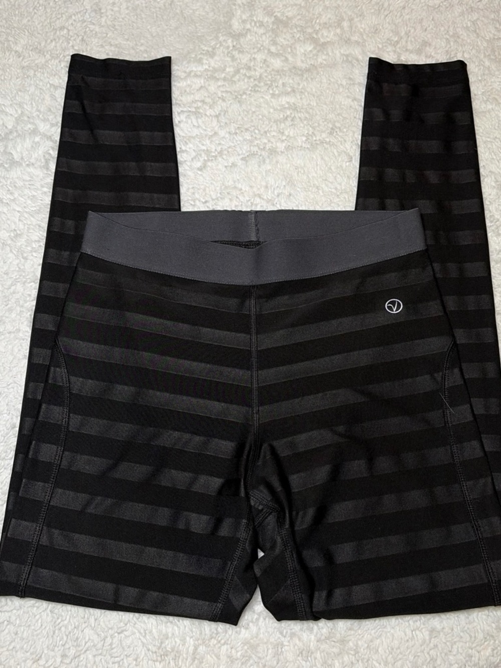 VOGO Athletica Black Striped Leggings with Gray Waistband
